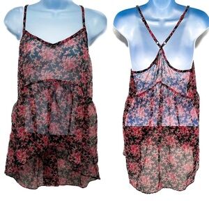 2/$30 Anthropologie Pins Needles Sheer Babydoll Floral Tiered High Low Tank Top
